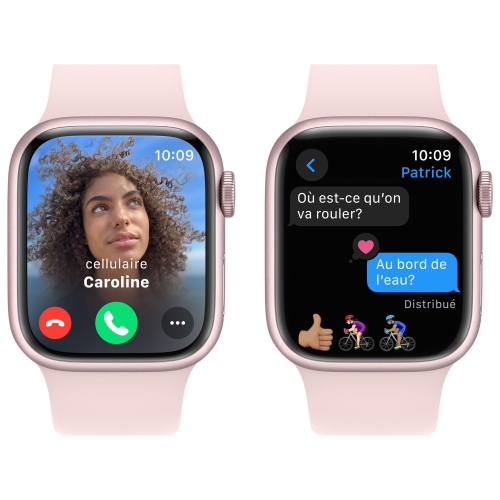 Remis à neuf - Apple Watch Series 9 (GPS) avec boîtier en aluminium rose et bracelet sport rose 41 mm - petit/moyen