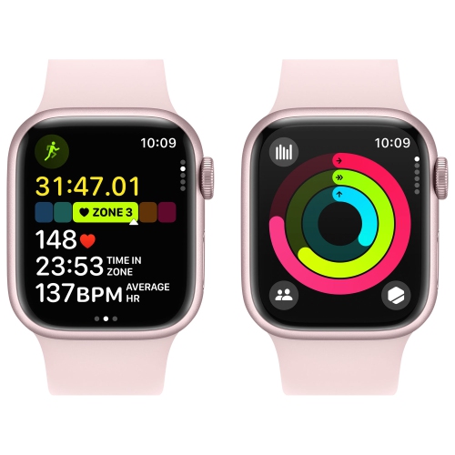 Remis à neuf - Apple Watch Series 9 (GPS) avec boîtier en aluminium rose et bracelet sport rose 41 mm - petit/moyen