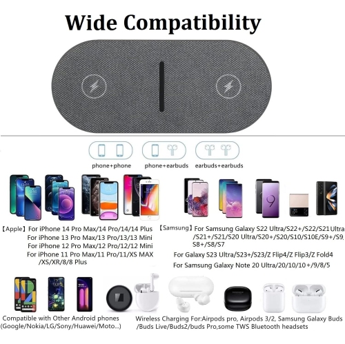 Dual 20W Wireless Charging Pad 2 in 1 Fast Wireless Charger Mat Station for iPhone 11/12/13/14 Pro Max/Mini/XS/8