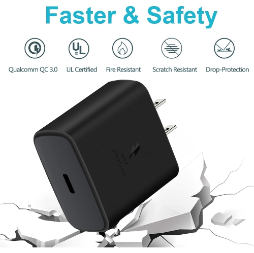 45W USB-C Super Fast Charging Wall Charger for Samsung Galaxy S22/S22+/S22 Ultra/S21/S20/S10/Note 10+/20/A53, Tab
