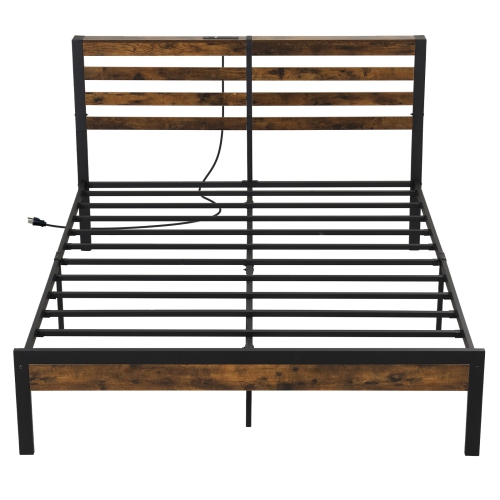 Costway Industrial Metal Platform Bed Frame Charging Station Mattress Foundation