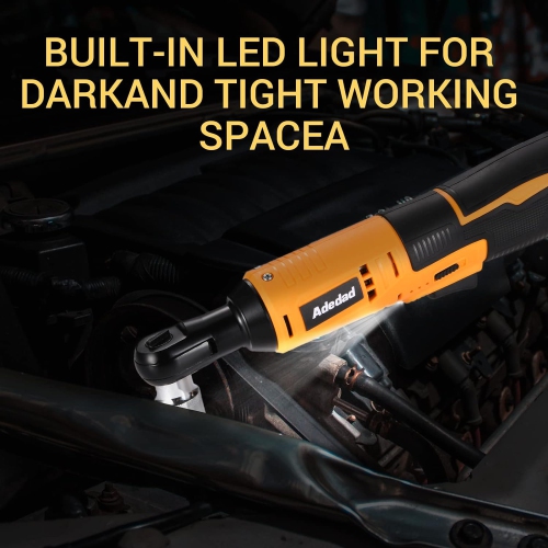 Adedad Cordless Ratchet Wrench Set, 3/8” 40Ft-lbs 400 RPM 12V Electric Power Ratchet Wrench Tool Kit w/2-Pack 2.0Ah Batteries, 12 Sockets