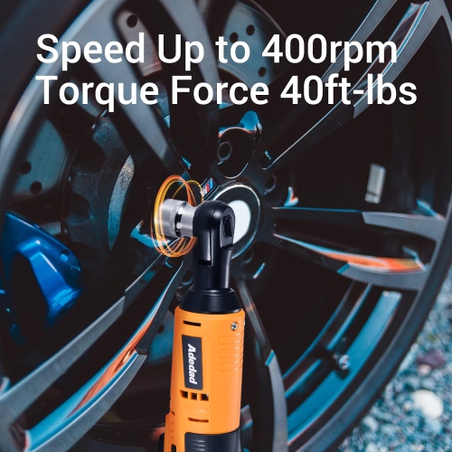 Adedad Cordless Ratchet Wrench Set, 3/8” 40Ft-lbs 400 RPM 12V Electric Power Ratchet Wrench Tool Kit w/2-Pack 2.0Ah Batteries, 12 Sockets