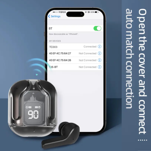 TUTT T6 BT 5.3 Earbuds True Wireless Headset Stereo Headphones In Ear Earphone With Digital Display and Transparent Case. Dual Microphone with Active