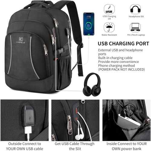 Sac à dos 17,3 po pour portable, grand sac à dos pour ordinateur avec port de chargement USB, résistant à l'eau