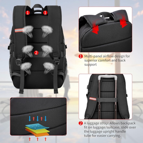 Sac à dos 17,3 po pour portable, grand sac à dos pour ordinateur avec port de chargement USB, résistant à l'eau