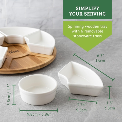 Chef Tacos Ceramic Taco Serving Platter - Divided Serving Tray for Taco Tuesday Lazy Susan Taco Bar - Chip and Dip Serving Set for Party - Appetizer