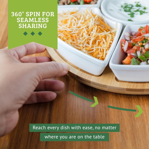 Chef Tacos Ceramic Taco Serving Platter - Divided Serving Tray for Taco Tuesday Lazy Susan Taco Bar - Chip and Dip Serving Set for Party - Appetizer