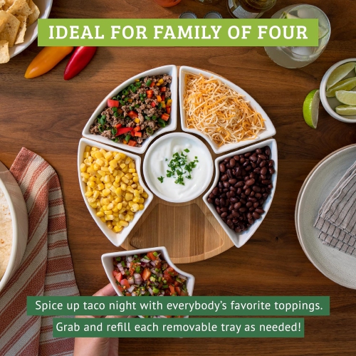 Chef Tacos Ceramic Taco Serving Platter - Divided Serving Tray for Taco Tuesday Lazy Susan Taco Bar - Chip and Dip Serving Set for Party - Appetizer