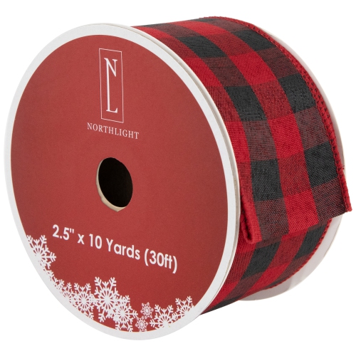 NORTHLIGHT  Black And Check Plaid Wi Craft Christmas Ribbon 2.5" X 10 Yards In Red