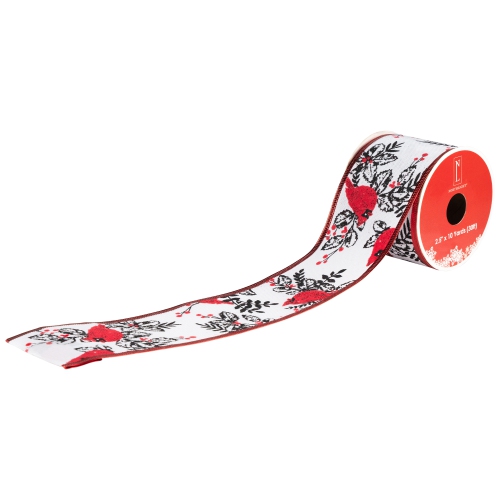 Cardinals with Leaves and Berries Wired Craft Christmas Ribbon 2.5" x 10 Yards