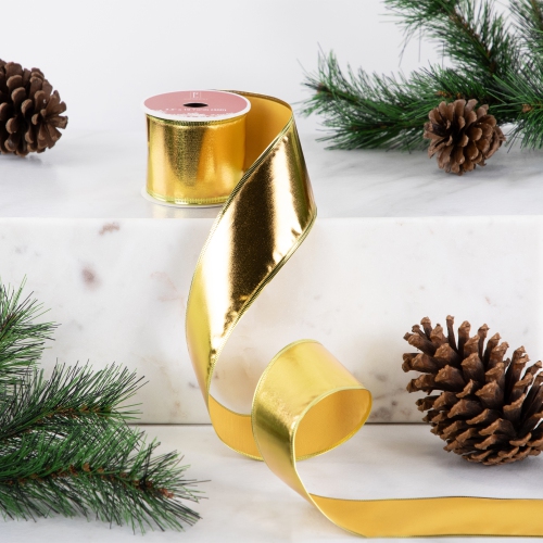 Shimmering Gold Metallic Wired Craft Christmas Ribbon 2.5" x 10 Yards