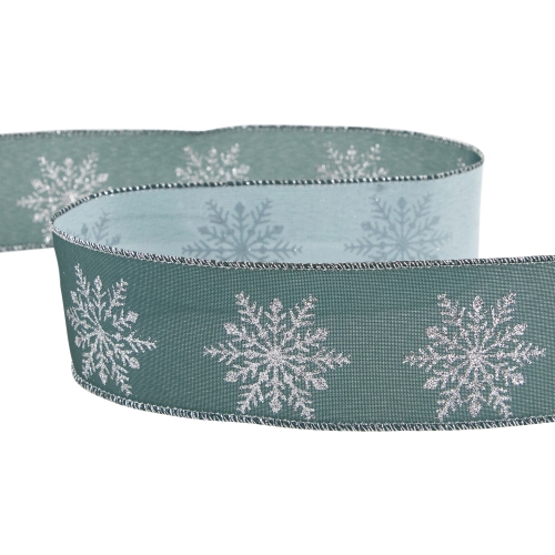 Green with Glitter Snowflakes Wired Craft Christmas Ribbon 2.5" x 10 Yards