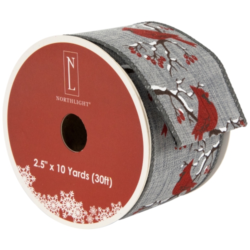 NORTHLIGHT  Gray And Cardinal Wi Craft Christmas Ribbon 2.5" X 10 Yards In Red