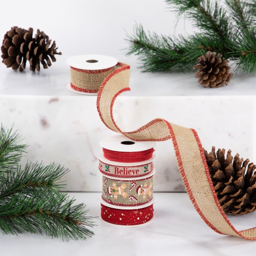 Set of 5 Gingerbread Matching Themed Craft Christmas Ribbons 1.5" x 3 Yards
