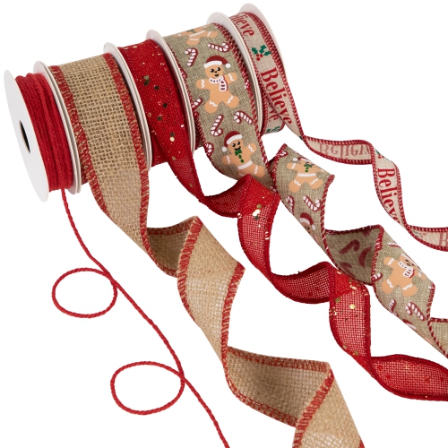 Set of 5 Gingerbread Matching Themed Craft Christmas Ribbons 1.5" x 3 Yards