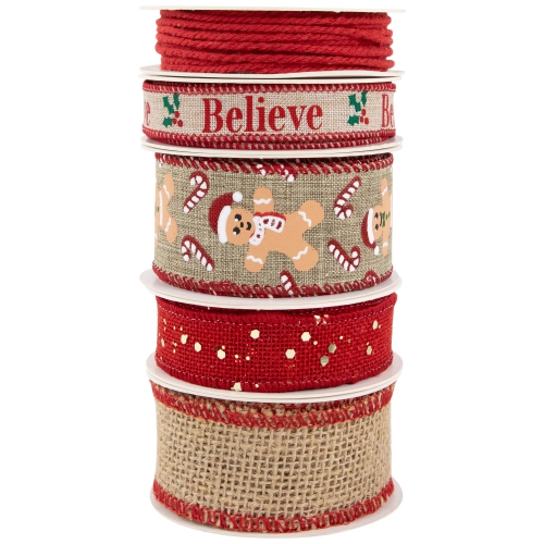 Set of 5 Gingerbread Matching Themed Craft Christmas Ribbons 1.5" x 3 Yards