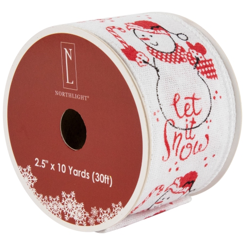 NORTHLIGHT  Snowman "let It Snow" Wired Craft Christmas Ribbon 2.5" X 10 Yards