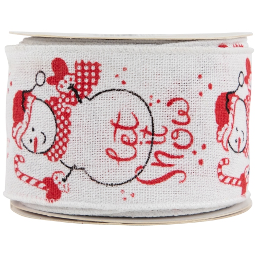 Snowman "Let It Snow" Wired Craft Christmas Ribbon 2.5" x 10 Yards