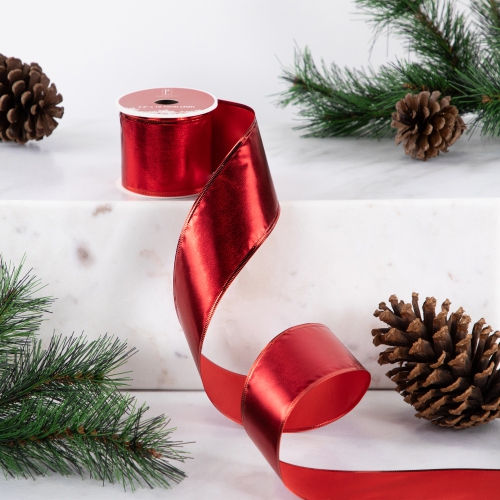 Shimmering Red Wired Craft Christmas Ribbon 2.5" x 10 Yards