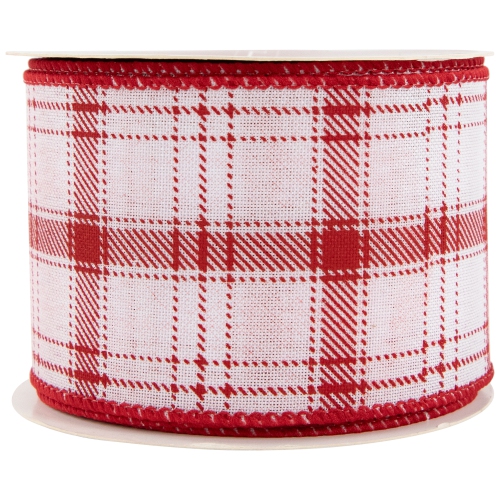 Red and White Plaid Wired Craft Christmas Ribbon 2.5" x 10 Yards