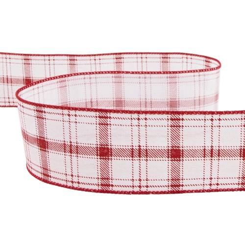 Red and White Plaid Wired Craft Christmas Ribbon 2.5" x 10 Yards