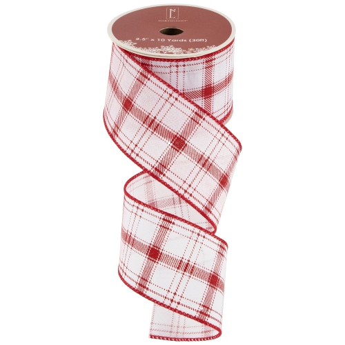 Red and White Plaid Wired Craft Christmas Ribbon 2.5" x 10 Yards