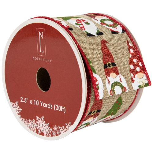 NORTHLIGHT  Gnome Burlap Style Wired Craft Christmas Ribbon 2.5" X 10 Yards