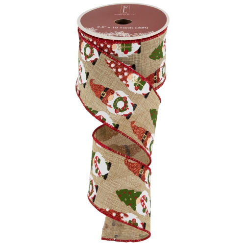 Gnome Burlap Style Wired Craft Christmas Ribbon 2.5" x 10 Yards