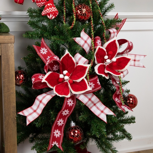 Red and White Snowflake Wired Craft Christmas Ribbon 2.5" x 10 Yards