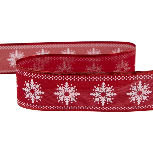 Red and White Snowflake Wired Craft Christmas Ribbon 2.5" x 10 Yards