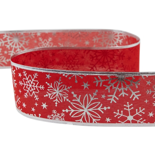 Shimmering Red with Silver Snowflakes Wired Craft Christmas Ribbon 2.5" x 10 Yards