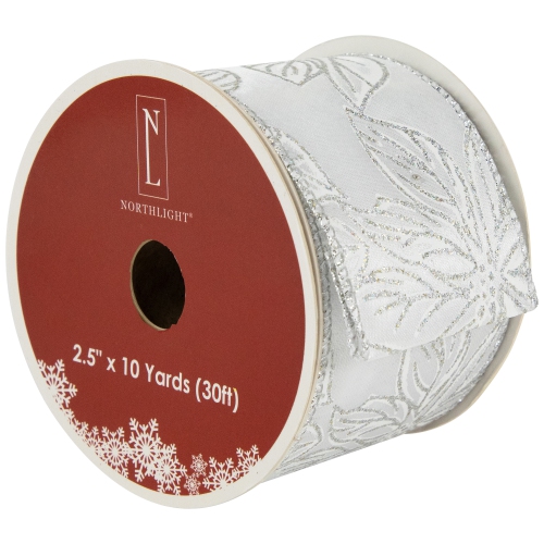 NORTHLIGHT  Shimmering Floral Wired Craft Christmas Ribbon 2.5" X 10 Yards In Silver