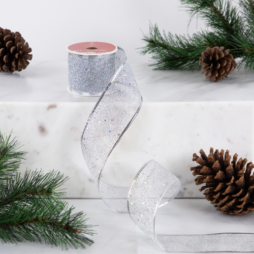 Shimmering Silver Wired Craft Christmas Ribbon 2.5" x 10 Yards