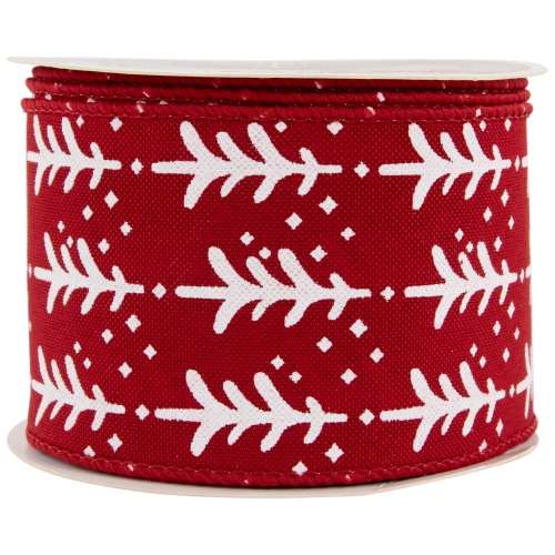 Red and White Christmas Tree Wired Craft Ribbon 2.5" x 10 Yards