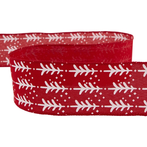 Red and White Christmas Tree Wired Craft Ribbon 2.5" x 10 Yards