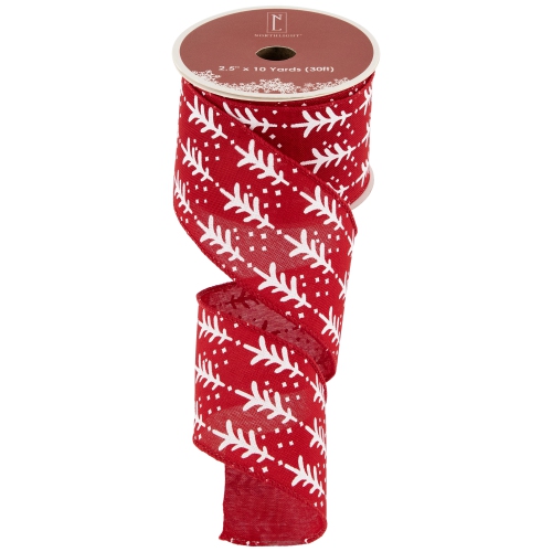 Red and White Christmas Tree Wired Craft Ribbon 2.5" x 10 Yards