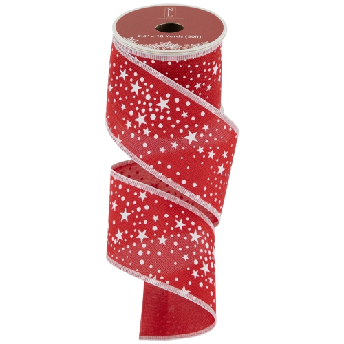Red and White Stars Wired Craft Christmas Ribbon 2.5" x 10 Yards