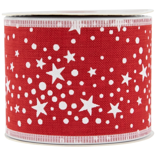Red and White Stars Wired Craft Christmas Ribbon 2.5" x 10 Yards