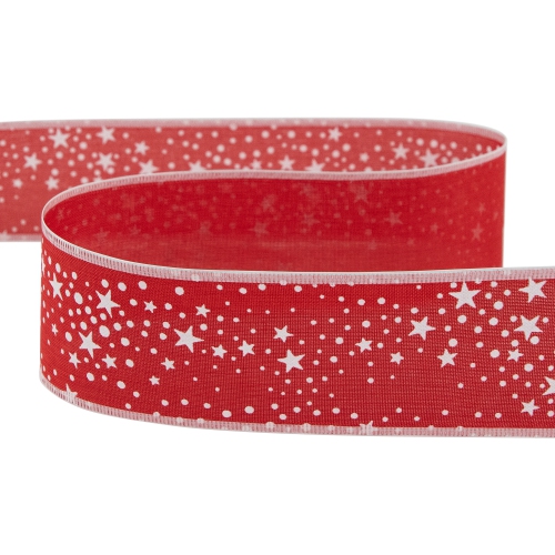 Red and White Stars Wired Craft Christmas Ribbon 2.5" x 10 Yards