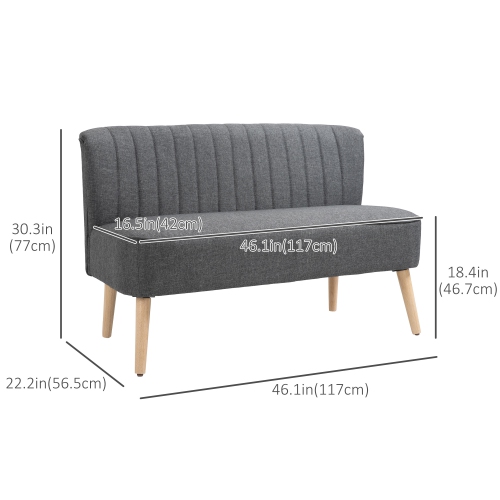 HOMCOM 46" Loveseat Sofa, Linen Fabric 2 Seater Sofa Couch with Thick Padded Seat and Rubber Wood Legs, Upholstered Small Couch for Living Room, Home