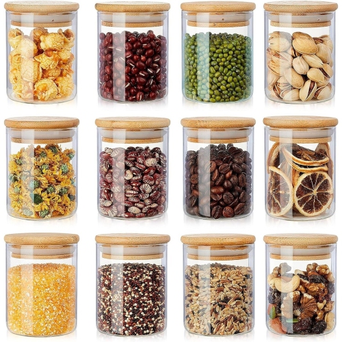 Ensemble de 12 pots d'épices en verre avec couvercles en bambou de 6 oz de Rypomac Industries - transparent