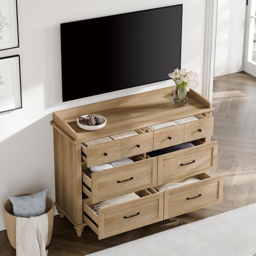 WAMPAT Dresser for Bedroom with 6 Drawers, Kids Dressers with Wide Chest of Drawers for Living Room, Nursery, Hallway, Rustic Oak