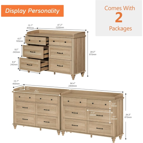 WAMPAT Dresser for Bedroom with 12 Drawers,Large Kids Dressers with Wide Chest of Drawer, for Living Room,Nursery, Hallway,Rustic Oak