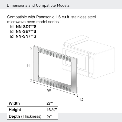 Panasonic NNTK722S Premium 27" Surface Mount Microwave Oven Trim Kit, Stainless Steel, Stainless Steel