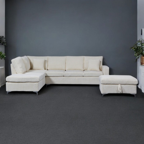 Cosmic Homes Scott Reversible Sectional Sofa Set In Soft Fabric Upholstery - Beige