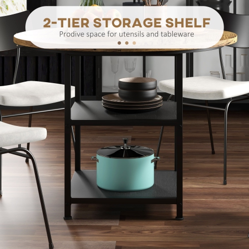 HOMCOM Round Dining Table for 4-6 People, 39.4 Inch Industrial Kitchen Table with Storage Shelves for Dining Room, Rustic Brown