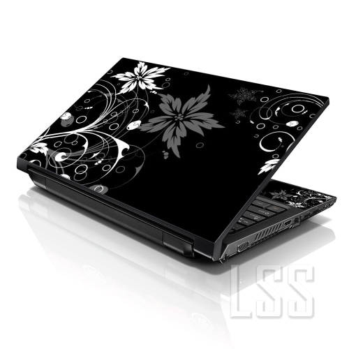 LSS 15 15.6 Inches Laptop Notebook Skin Sticker with 2 Wrist Pads - Reusable Cover Protector Vinyl Sticker Cover Decal Fits 13" - 16" - Black and