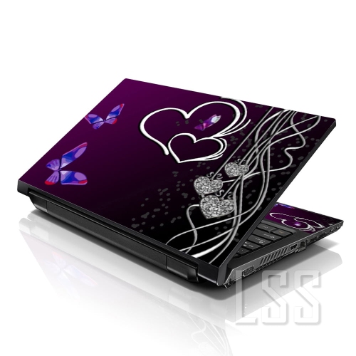 LSS 15 15.6 Inches Laptop Notebook Skin Sticker With 2 Wrist Pads - Reusable Cover Protector Vinyl Sticker Cover Decal Fits 13 - 16 - Purple Heart