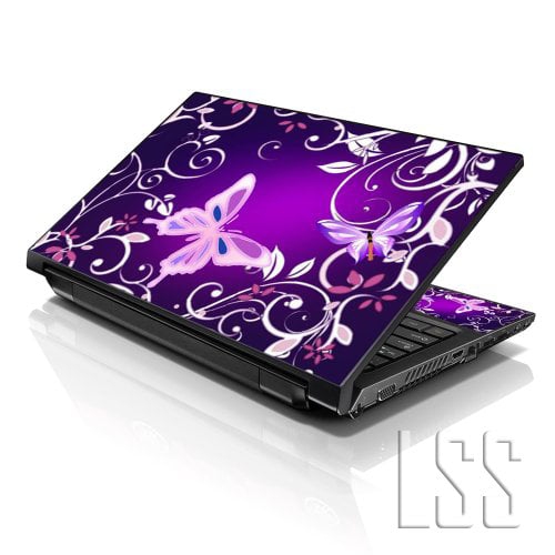 LSS  15 15.6 Inches Laptop Notebook Skin Sticker \w 2 Wrist Pads - Reusable Cover Protector Vinyl Sticker Cover Decal Fits 13" - 16" - Butterfly